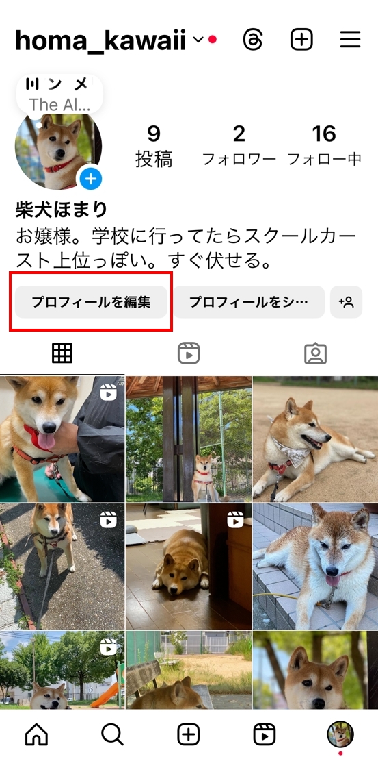 プロフィールを編集をタップ